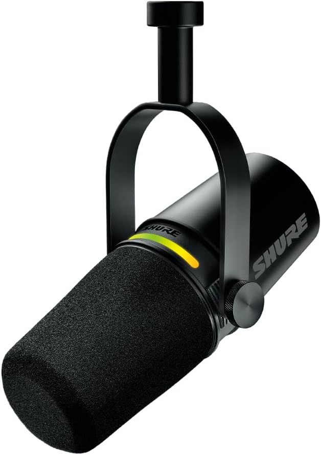 Shure MOTIV MV7-K Podcast Microphone, Black: OBS Certified Dynamic Mic, Cardioid Unidirectional, USB-C XLR Wired, Noise Removal, Streaming, YouTube Recording, Music, Live Broadcasting, Gaming, Vocal
