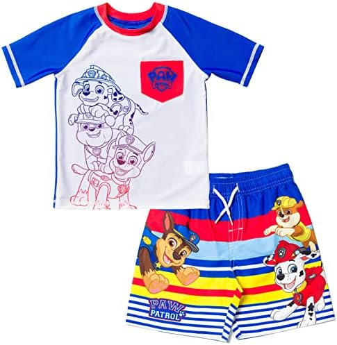 Paw Patrol UPF 50 Rash Guard Swim Trunks Outfit Set Toddler to Little Kid Sizes 2T - 7
