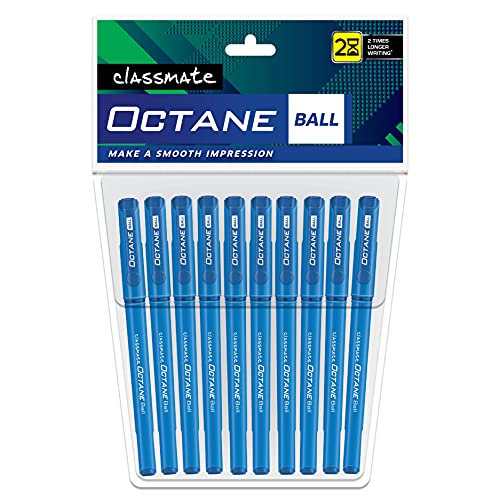 Classmate Octane- Blue Ball Pens Pack of 10 | Smooth & Fast Writing Ball Pens | Comfortable to hold & write|School & Office Stationery|Work from home essentials