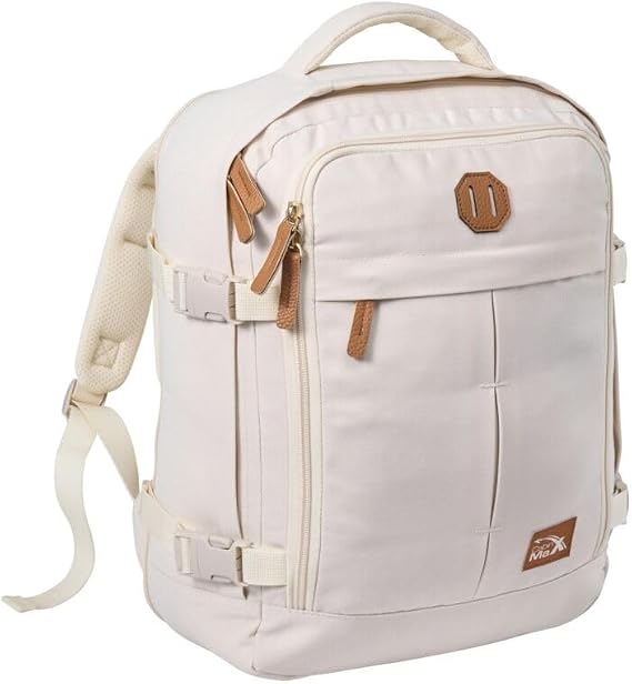 Cabin Max Cabin Bags for Ryanair Underseat Hand Luggage - Travel Backpack - Carry On Bag - Underseat Travel Bag with Compression Straps, Ivory, 40x30x15cm Expandable, Cabin Bag