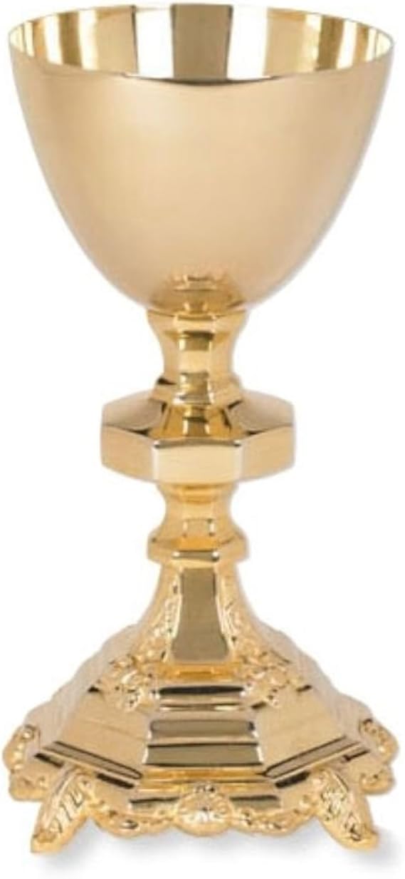 Church Gold Plated Brass Chalice & Paten, 17 Ounce, Traditional