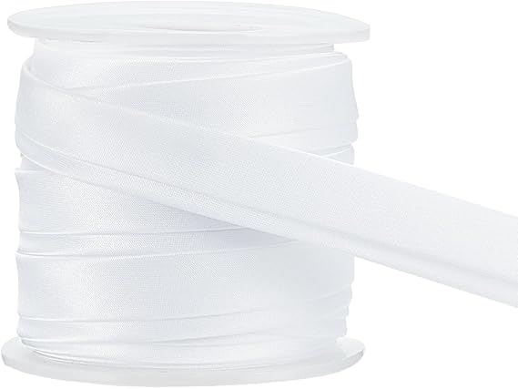 BENECREAT 13.5 Yard Satin Bias Tape, 5/8 inch Double Fold Satin Binding Bias Ribbon for Sewing, Decoration, Upholstery, Furniture, Piping and Garments, White