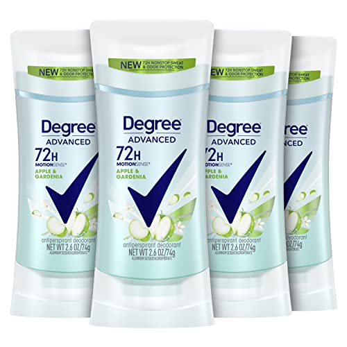 Degree Advanced Antiperspirant Deodorant 72-Hour Sweat & Odor Protection Apple & Gardenia Deodorant for Women with MotionSense Technology 2.6 oz, Pack of 4