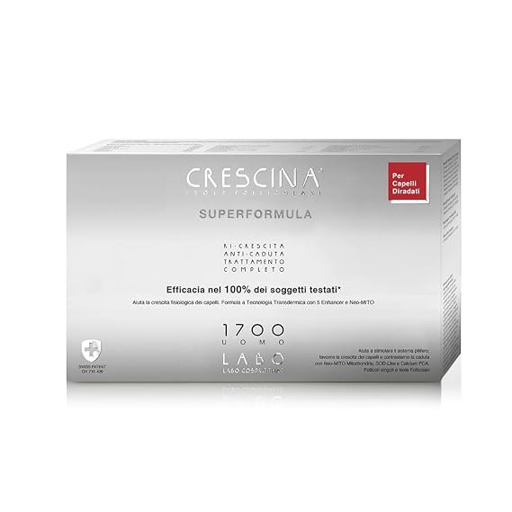 Crescina Transdermic SUPER FORMULA Re-Growth and Anti-Fall Double Hair Treatment 1700 Man 20 Vials (10+10)