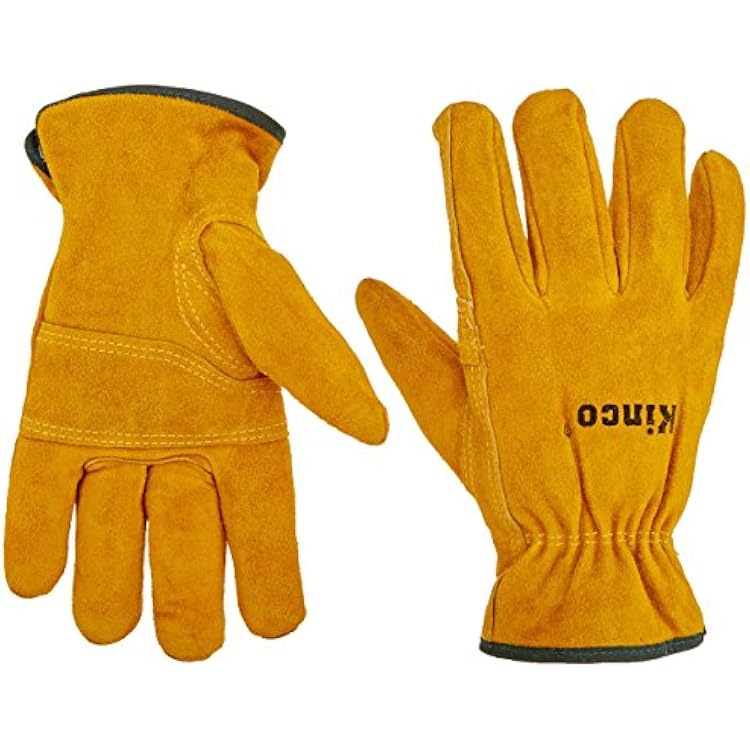 Kinco 51PL Thermal Lined Suede Cowhide Leather Work Glove - Golden Full Suede Cowhide Full Fingers with Thermal Insulation - Medium