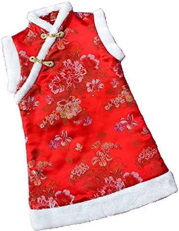 Hooyi Winter Chinese Style Girl Dress Cotton Sleeveless Kids Cheongsam Baby Girls Qipao