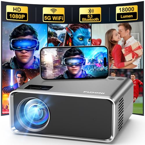 FUDONI Projector with WiFi and Bluetooth 4K Supported, Upgraded 18000L Outdoor Movie Projectors Native 1080P FHD, Video Projector for Home Theater, Compatible wHDMIUSBiOSAndroidWindowsTV Stick