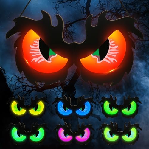 BlcTec Halloween Decorations Spooky Eyes Lights, 21 Inch Large Wooden Halloween Window Eye Lights with 7 Color Modes and USBBattery Operated for Home, Wall, Window, Trees Halloween Decor, Style B