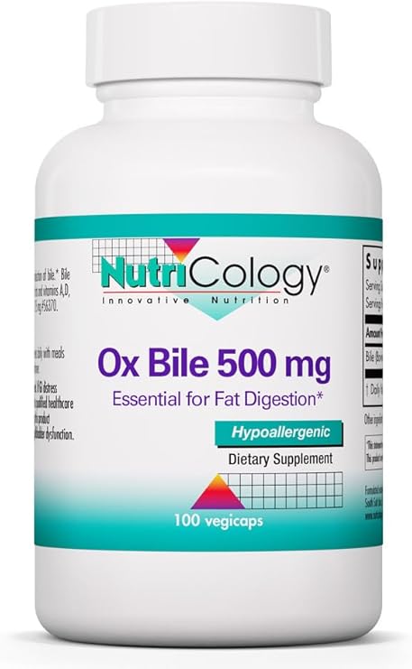 NutriCology Ox Bile 500 mg - Supports Fat Digestion - 500 mg Concentrated Bile Salts per Serving - Hypoallergenic & Vegetarian - 180 Servings - 180 Capsules