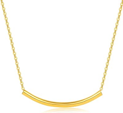 24K Solid Gold Pendant Necklace Linear Curved Tube Bar Necklace Simple Chain Necklace for Women Mom Daughter Dainty Jewelry Birthday Anniversary 17.745cm A069740