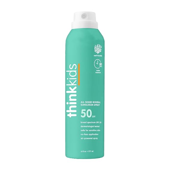 Thinkkids Kids Sunscreen Spray SPF 50+, 6 Fl Oz, Water Resistant & Mineral
