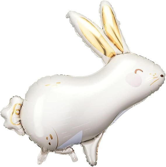 Rabbit Balloon PartyDeco 27.5x28 Inch, White Bunny Balloons for Baby Shower Birthday Decorations, Hare Animal Themed Kids Party Decor