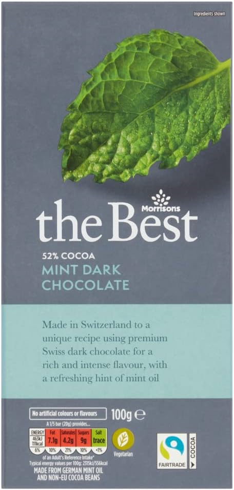 Morrisons The Best 52Percent Cocoa Dark Chocolate with Mint Oil, 100 g