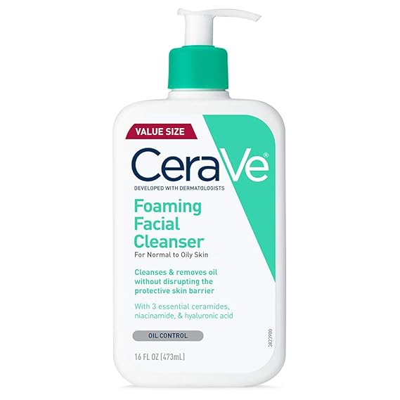 CeraVe Foaming Facial Cleanser, Daily Face Wash for Oily Skin, Hyaluronic Acid + Ceramides + Niacinamide, Fragrance Free, Non-Drying Oil Control Face Wash, 16 Fluid Ounces