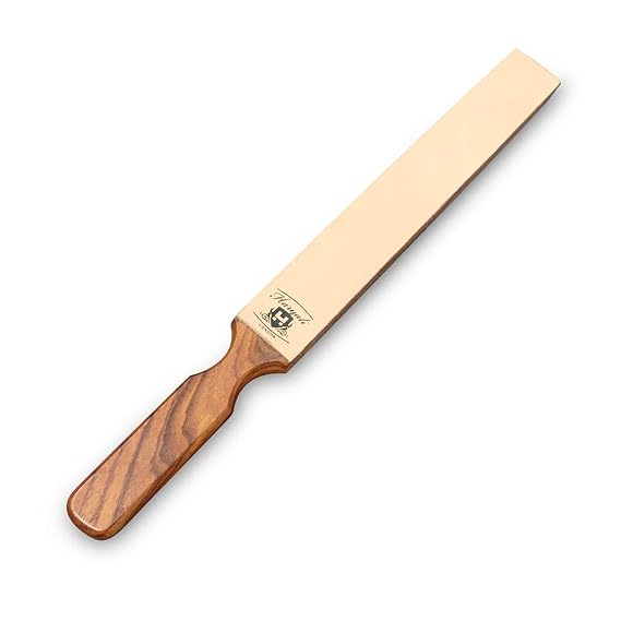 Haryali London Leather Strop - Paddle Strop - 2 sided Honing Tool - Straight Razor Strop - genuine Leather Sharpening Strop - Straight Razor Strop - for All types of Blades and Knives - wooden base