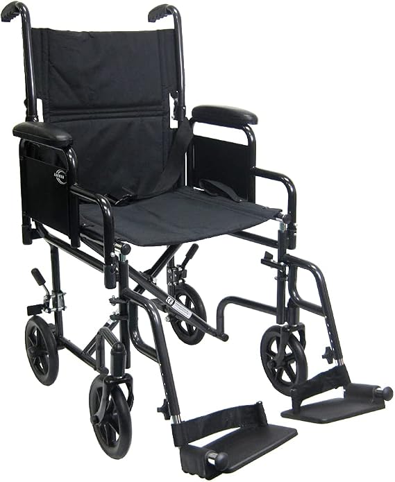 Karman K-T-2700 19" Seat 29 lbs. Lightweight Steel Transport Wheelchair with Detachable Armrest