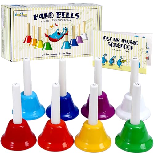 MINIARTIS Hand Bells for Kids | Educational Music Toys for Toddlers 8 Notes Colorful Handbells Set | Kids Musical Instrument with 15 Songbook | Great Birthday Gift for Children