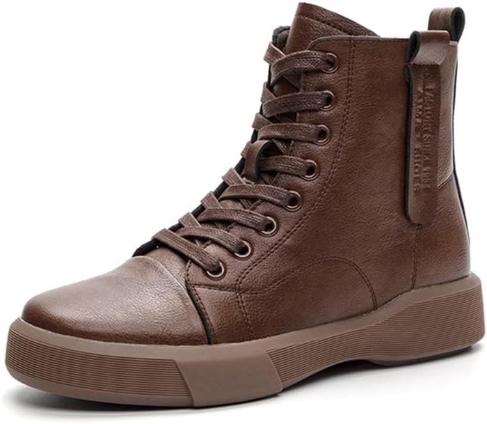 Womens Ankle Boots Plush Warm Boots,Waterproof PU Leather Thick Bottom Side Zipper Lace Up Snow Booties Brown,10.5,10.5