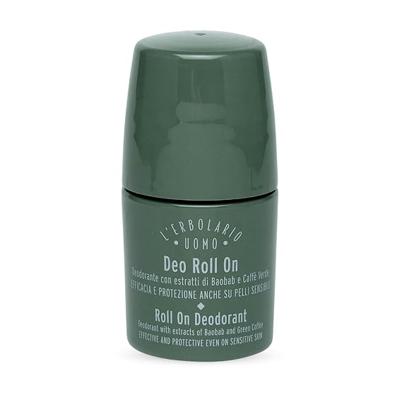 L'Erbolario Uomo Roll On Deodorant - Men's Deodorant with Baobab and Green Coffee Extract - Inhibits Odors, Softens Skin - For All Skin Types - 1.6 oz