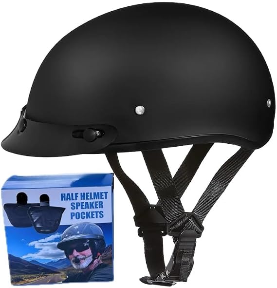 Daytona Helmets Skull Cap Half Helmet- DOT Approved- with Speaker Pockets