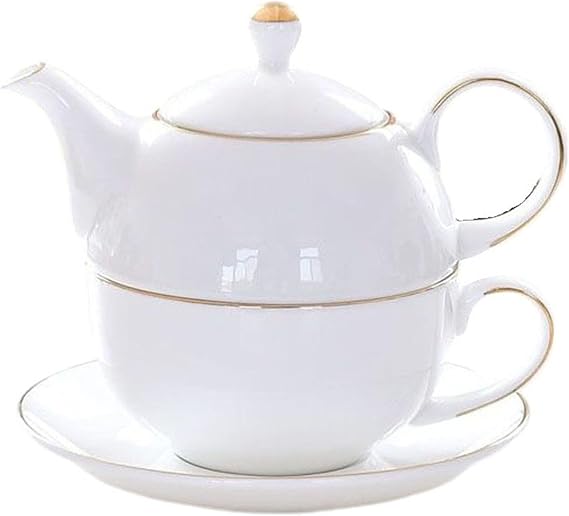 Ceramic Tea for One Set, 12oz Teapot& 8.2oz Cup (White)