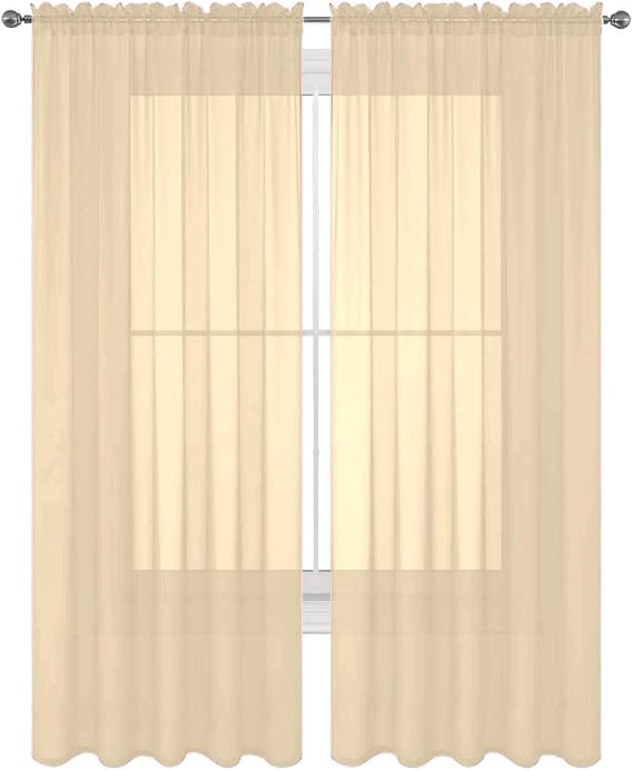 2 Piece Solid Elegant Sheer Curtains Fully Stitched Panels Window Treatment Drape (54" X 36", Beige)