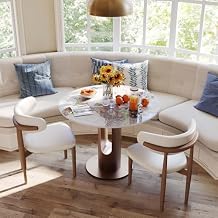 POVISON Round Dining Table, 35" Modern Sintered Stone Kitchen Table for 2 with Stable Carbon Steel Base, Pandora Small Circle Dining Room Tables for Kitchen, Living Room, Bistro(Table Only)