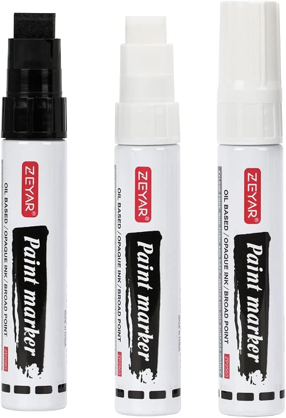 ZEYAR Paint Markers, Jumbo size, 15mm Felt Tip, Waterproof & Smear Proof Ink, Aluminum Barrel, Great on Paper, Plastic, Wood, Rock, Metal and Glass for Doodling (1 Black and 2 White)