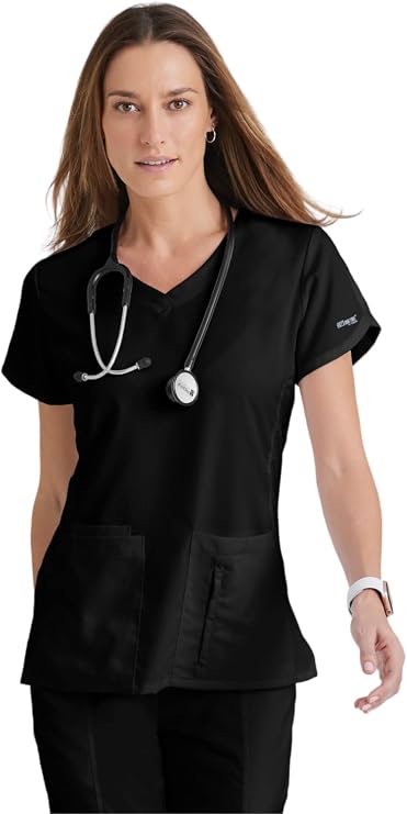 Grey's Anatomy 41423 4 Pkt Crossover V-Neck Top (Black, Small)