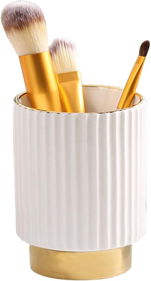 Nwvuop Ceramic Makeup Brush Holder, Cosmetic Organiser Make Up Brush Pot Orgnaiser for Vanity Dressing Table(White)