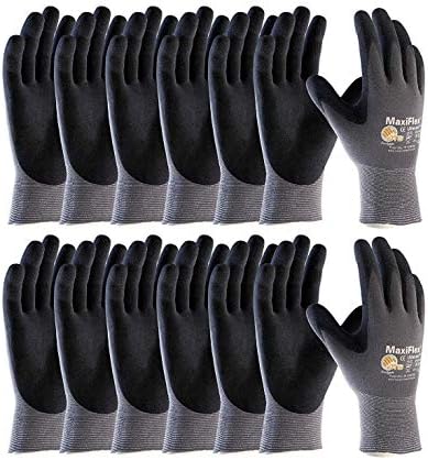 MaxiFlex 34-874 Maximum Breathability Comfort and Durability-Handling Nitrile Coated Gloves, Black