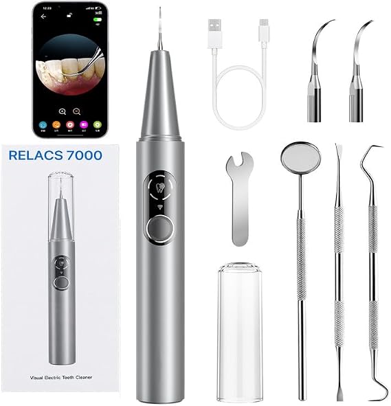 Visual Plaque Remover for Teeth, Tartar Remover for Teeth, Dental Calculus Remover, Teeth Cleaning Kit 5 Speed Modes with 2 Replaceable Heads, with LED Light and Camera
