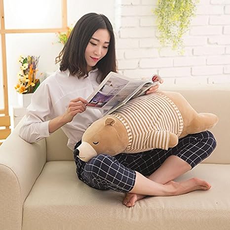 Stuffed Bear Plush Toy 60CM Large Brown Sleeping Bear Animal Stuff Soft Plushies Soft Toy Pillow Huggable Throw Pillow Cushion Gifts for Kids (Brown)