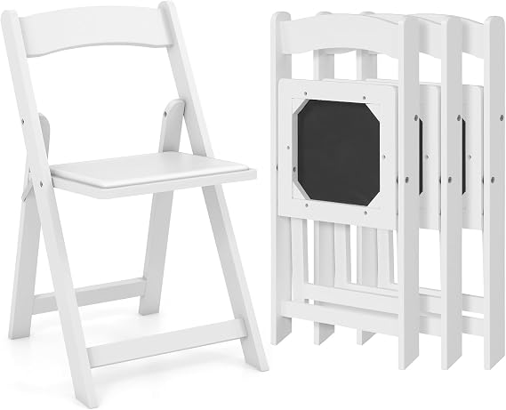 Giantex 4 Pack Folding Chairs, Wooden Dining Chairs Set of 4, Padded Foldable Chairs w/Backrest, Stackable Side Chairs for Guests, Portable Kitchen Chairs for Wedding Party, No Assembly, White
