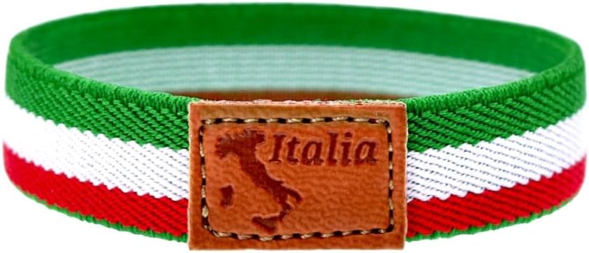 BDM Italy Flag Bracelet, Men and Women, Italian Flag and Leather, Elastic and Washable. 18-20cm