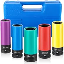 Ultimate Wheel Protector Impact Socket Set | 1/2 Inch Drive Lug Nut Socket, Non-Marring Thin Wall Design, CR-V Alloy, Color-Coded Protective Sleeve, 6-point(15 17 19 21 22 mm)