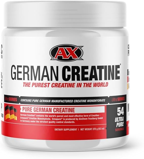 German Creatine - Micronized Creatine Monohydrate Powder, 99.99% Pure Creapure for Muscle Growth, Strength & Performance, Supports Muscle Recovery, 3rd Party Tested, Unflavored - 270g 54 Servings