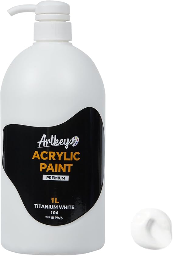 White Acrylic Paint | 1L / 33.8 fl oz Pump Bottle with Handle Grip | Premium Artist Quality, High Coverage & Easy Dispense for Canvas, DIY Crafts & Murals