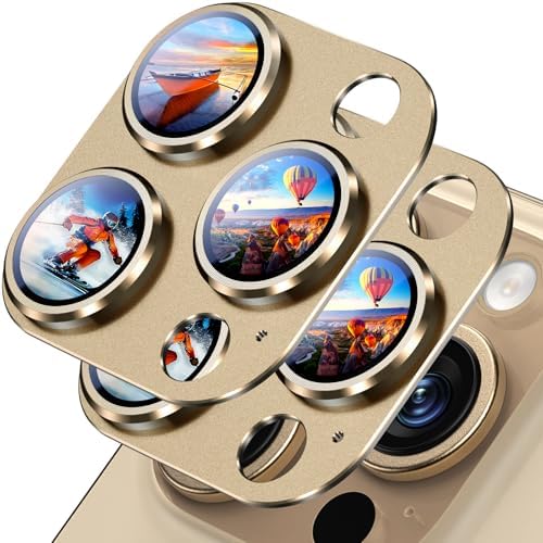 Uyiton Compatible with iPhone 16 ProiPhone 16 Pro Max Camera Lens Protector - [Not Easy to Break][Strong Adsorption][Case-Friendly] Metal Tempered Glass Rear Camera Screen Cover - Gold, 2 Pack