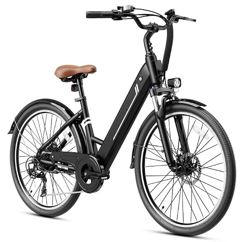 Jasion 26 Electric Bike for Adults, Internal Removable Battery Ebike with 4 Modes & 7-Speed, UL2849 Certified, 1200W Peak Motor, Max 28Mph & 50Miles, Shock Absorber, Electric City Commuter Bicycle