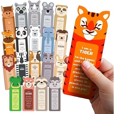 100 Bulk Bookmarks for Kids 2x6 inches Multiple Designs 20 Different Animal Fun Facts Book Marks for Reading, Kids Classroom Rewards, Student Incentives, Supplies for Teachers