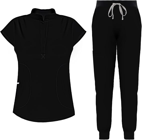 Scrubs for Women Set, Stand-up Collar Top & Jogger Pants-8 Pockets