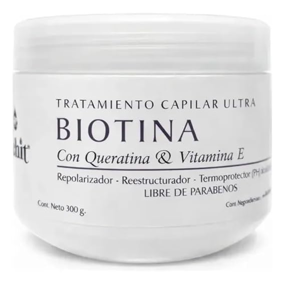 Lehit | Ultra Tratamiento Capilar BIOTINA Con Queratina y Vit E Repolarizador Reestructurador Termoprotector Triple Accion Cabello | Hair Treatment with Keratin and Vit E 10.1oz-300ml