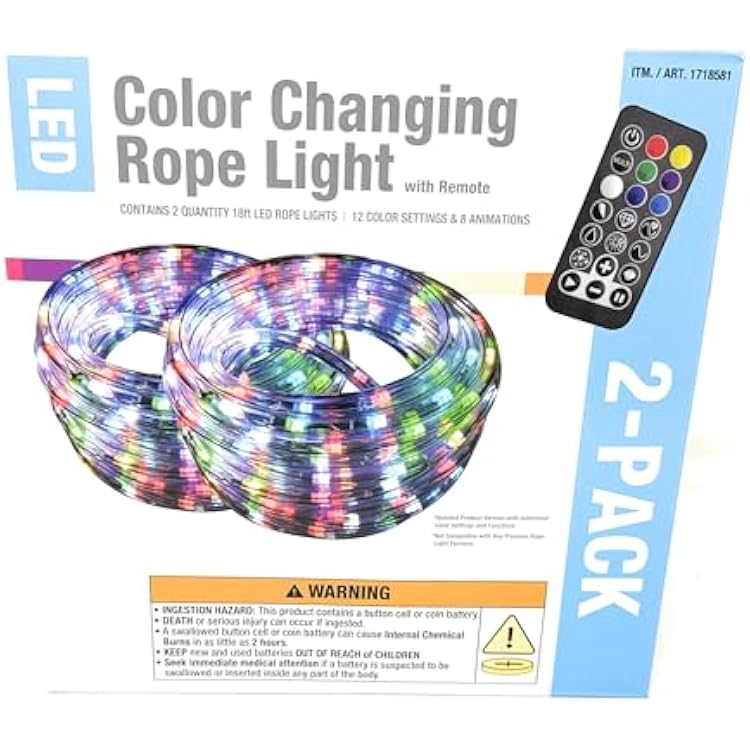 LED Color Changing Rope Light with Remote 18ft Rope Lights 2-Pack