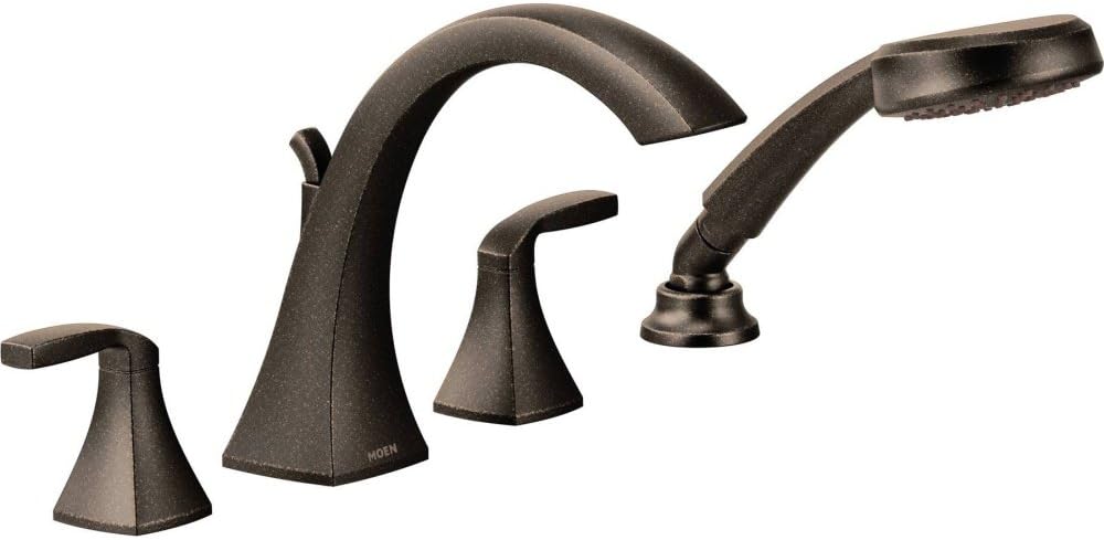 Moen T694ORB Voss 2-Handle Deck Mount Roman Tub Faucet Trim Kit, Valve Required, Including Single Function Handshower, Oil Rubbed Bronze