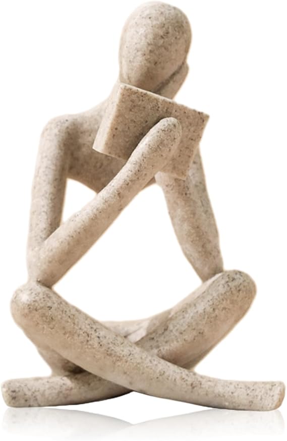 UTTCMK Bookshelf Decor Reading Statue - Abstract Art Thinker Sculpture Bookend for Shelves Aesthetic, Modern Home Decoration Figurine for Living Room Office Shelf Desk Coffee Table Decor(Beige Right)