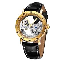 FORSINING Men's Unique Design Luxury Automatic Movt Popular Style Genuine Leather Strap Skeleton Watch