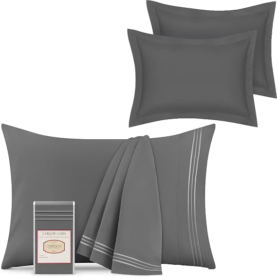 Mellanni 2 Pillow Cases + 2 Pillow Shams Bundle&Save - Hotel Luxury Bedding - Bundle Includes: 2 King Size Pillow Cases and Pillow Shams Set of 2 King Size (King, Gray)