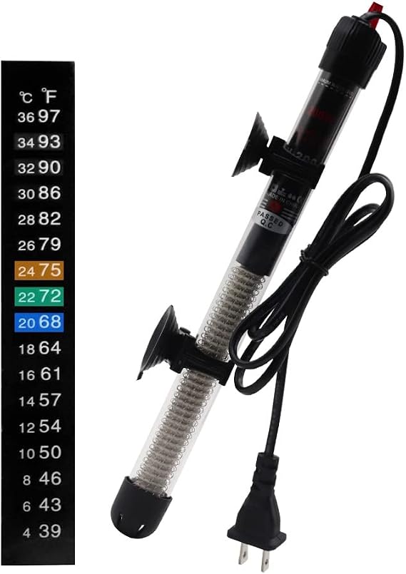 Aquarium Heater 25W 50W 100W 200W 300W Auto Submersible Heater Thermostat Fish Tank Heater with Suction Cups Thermometer Sticker Submersible Heater (50W)