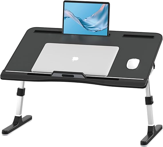 Foldable Laptop Bed Tray Desk, Adjustable Laptop Bed Table with Heights and Angles, Upgraded-Sturdy Laptop Lap Desk for Bed/Sofa/Couch/Floor, Lap Tablet Desk (NO Drawer, Black) | Foldable PVC Leather Desktop Laptop Lap Desk for Bed/Sofa/Couch/Floor